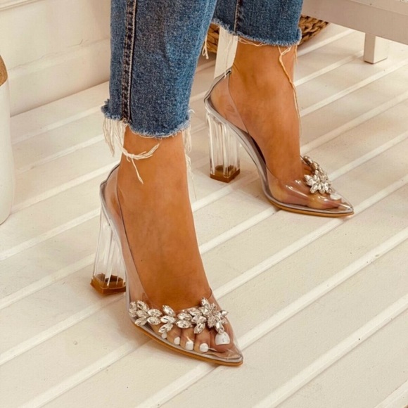 Embellished Vinyl Clear Heels - Picture 3 of 6